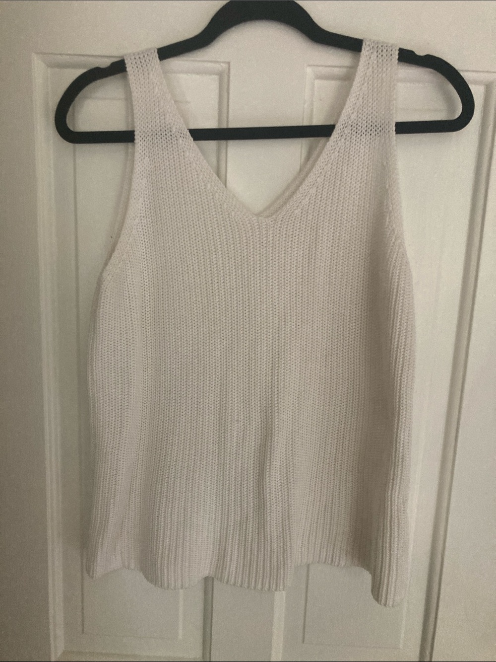 Women's White Knit V-Neck Tank Top